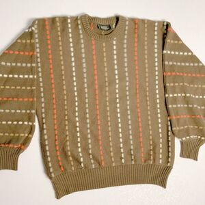 Vintage Lucia Knit Crewneck Sweater w Neutral Stripe Womens Sz Small Cozy Preppy